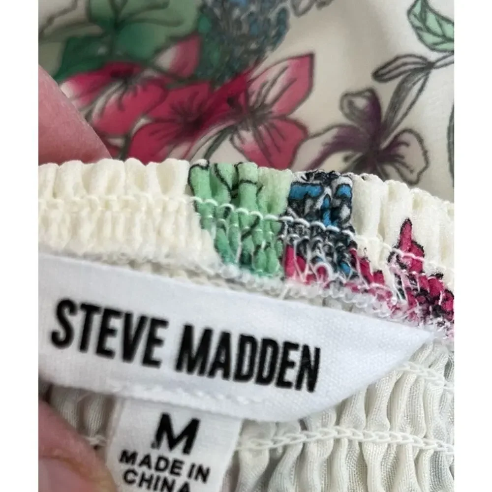 Steve Madden Floral Chiffon Smocked Mini Dress M GardenCore Romantic Whimsigoth